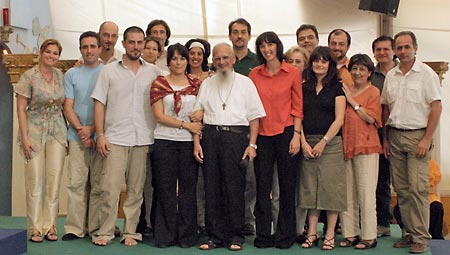 Father Fulgenzio with a group of Universal Soul volunteers