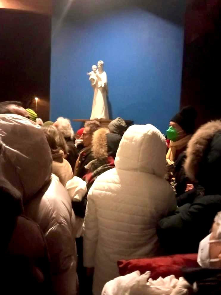 The Madonna of the Smile at the entrance of the Temple of Anima Universale